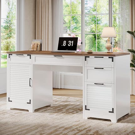 Surrena 59" Executive Computer Desk – Office Study Table with File Drawers