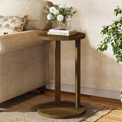 Surrena Round 2-Tier End Table – Solid Wood Legs Side Table