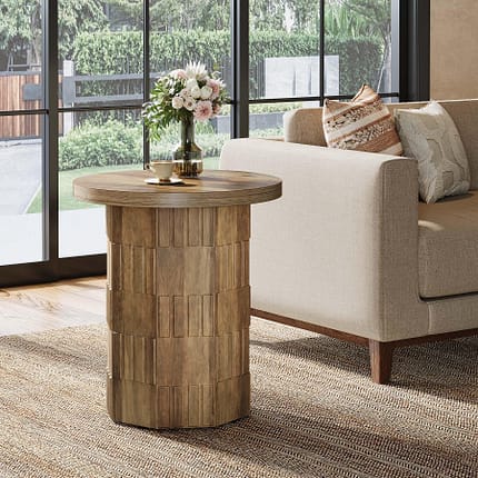 Tiwata Farmhouse End Table – 24.8" Rustic Side Table with Thick Top